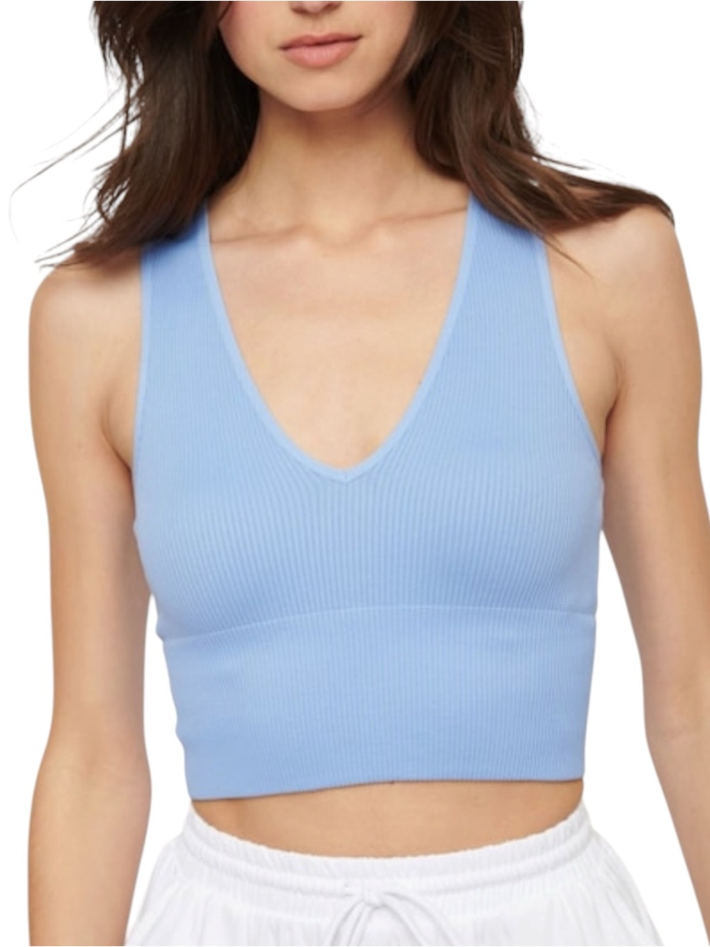 NWT Dynamite Kelly VNeck Seamless Crop Top in Hydrangea Blue XS